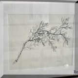 A24. Framed branch print, signed “Sharon” 